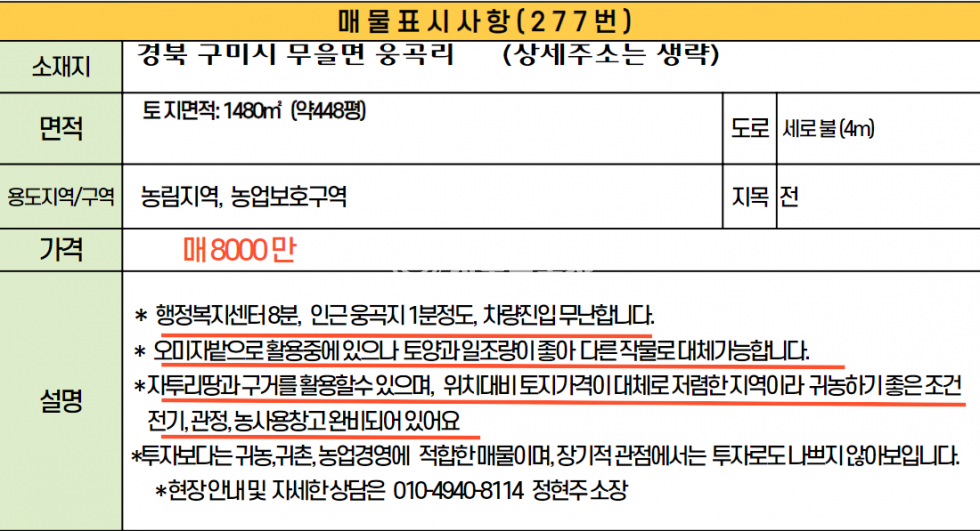 경북 구미시 무을면 웅곡리 혼자서도 귀농하기 좋은면적, 좋은금액 매매 매물번호 10430 사진 7