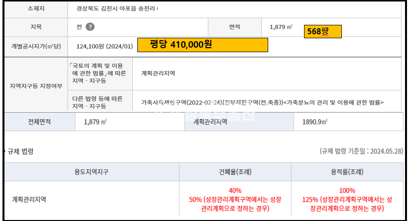 경북 김천시 아포읍 송천리 송천전원주택지앞활용도높은 반듯한토지 매매 매물번호 10494 사진 11