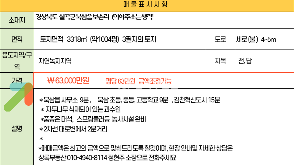 경북 칠곡군 북삼읍 보손리 하천이 옆에 흐르고있고 하천부지 추가사용가능한 토지 매매 매물번호 10316 사진 8
