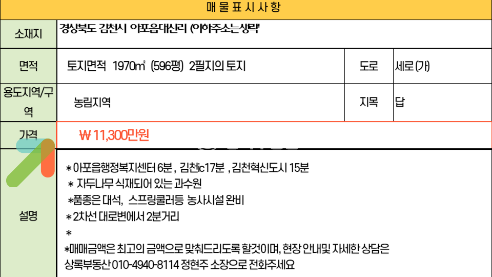 경북 김천시 아포읍 대신리 아포읍 대신리 자두밭매매 매매 매물번호 10314 사진 3