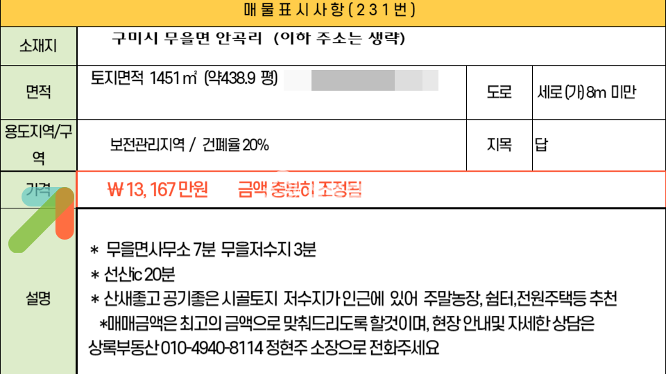 경북 구미시 무을면 안곡리 공기좋은 무을저수지인근 힐링할수 있는 토지 매매 매물번호 10345 사진 6